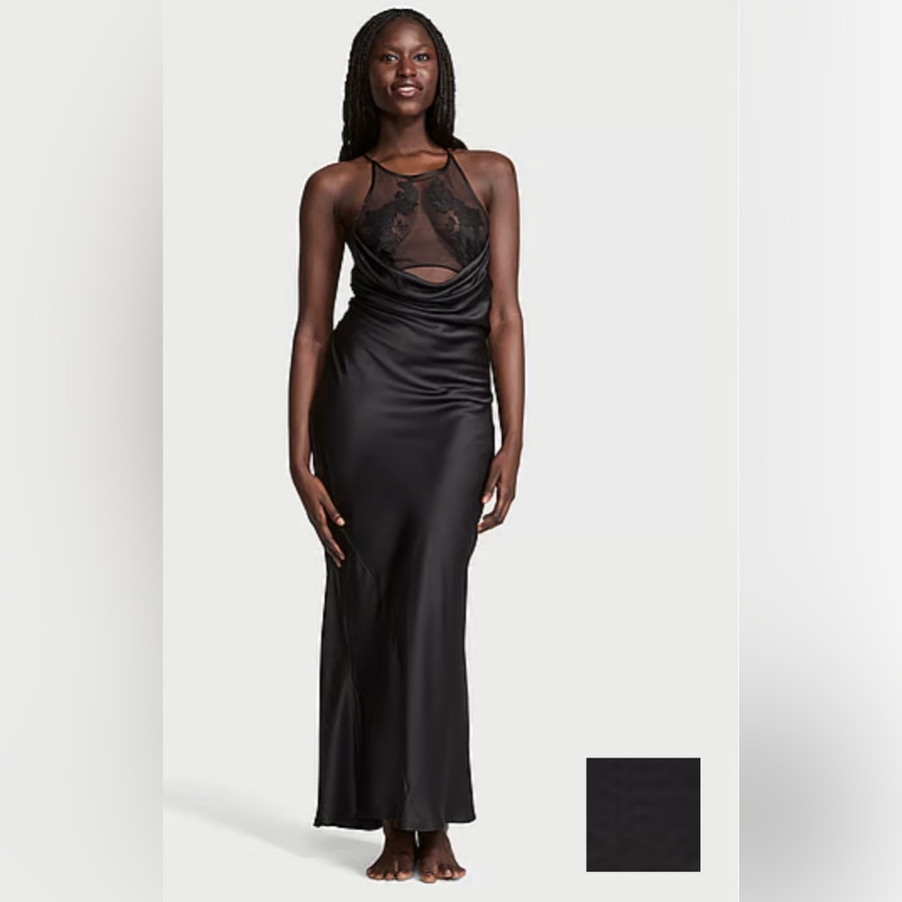 Victoria's Secret Sheer Rose Satin High-Neck Long Slip
